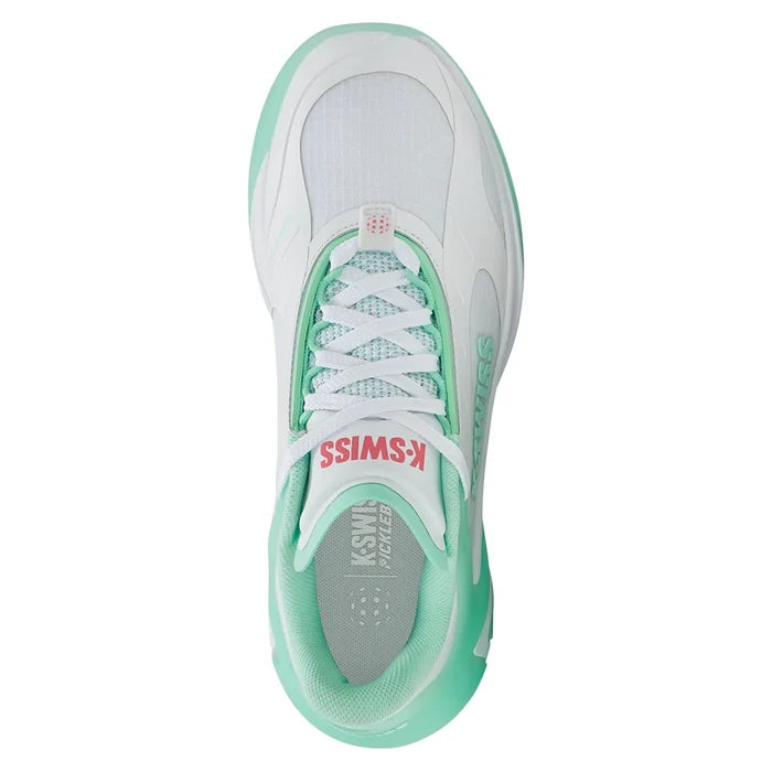 Women's K-Frame Pickleball Shoes White and Neon Mint