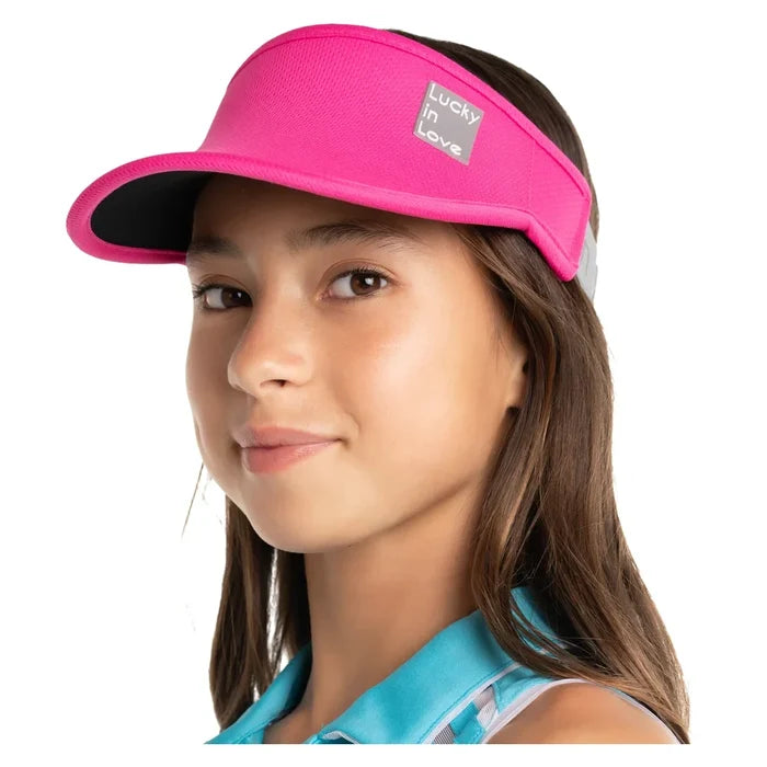 Women's Lucky Logo Stretch Tennis Visor Shocking Pink, Lucky In Love, Shocking Pink, Tennis Express, CH011-645-SHOCKING-PINK-1