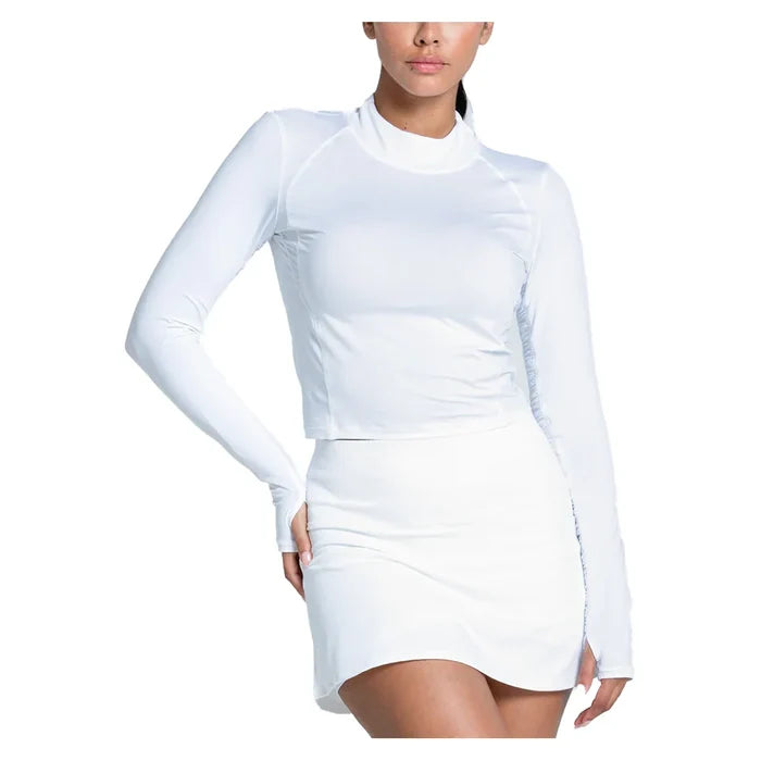 Women's Mock Neck Hip Fit Long Sleeve Top White