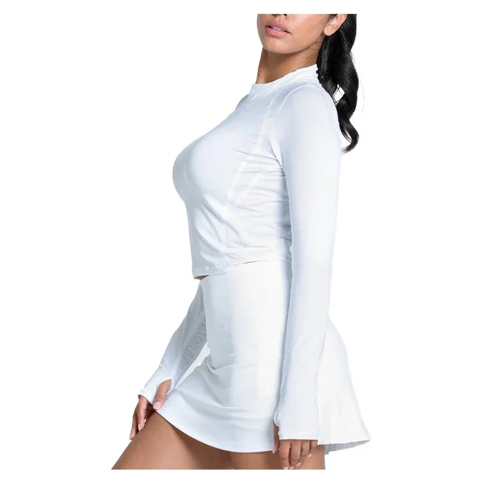 Women's Mock Neck Hip Fit Long Sleeve Top White
