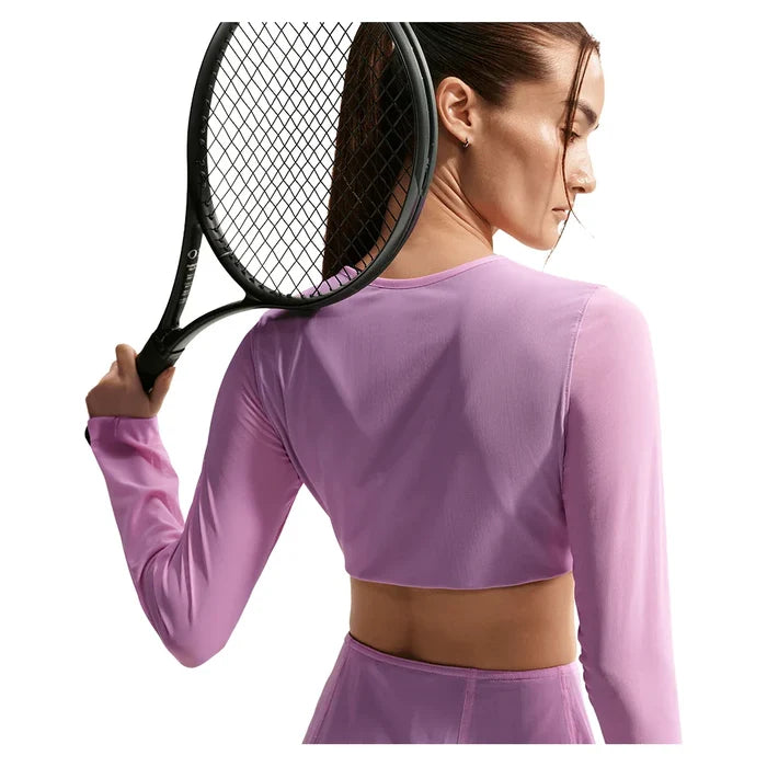 Women's Paris Court Slam Long Sleeve Crop Top Lt Magenta and Tattoo