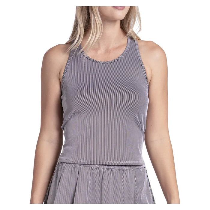 Women's Rib Sport Cord Tank White and Black, Lucky In Love, White/Black, Pickleball Express, CX207-121-WHITE-BLACK-1