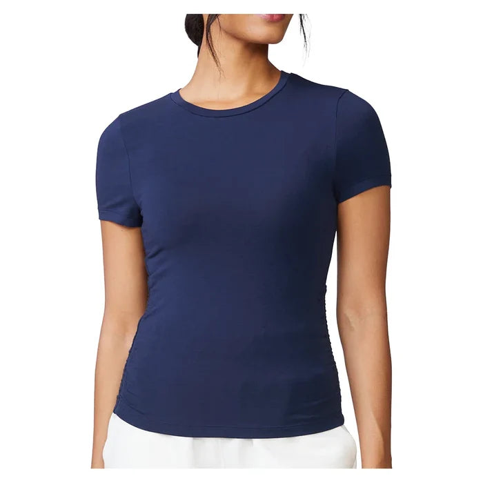 Women's Shirred Short Sleeve Rib Top Mood Indigo