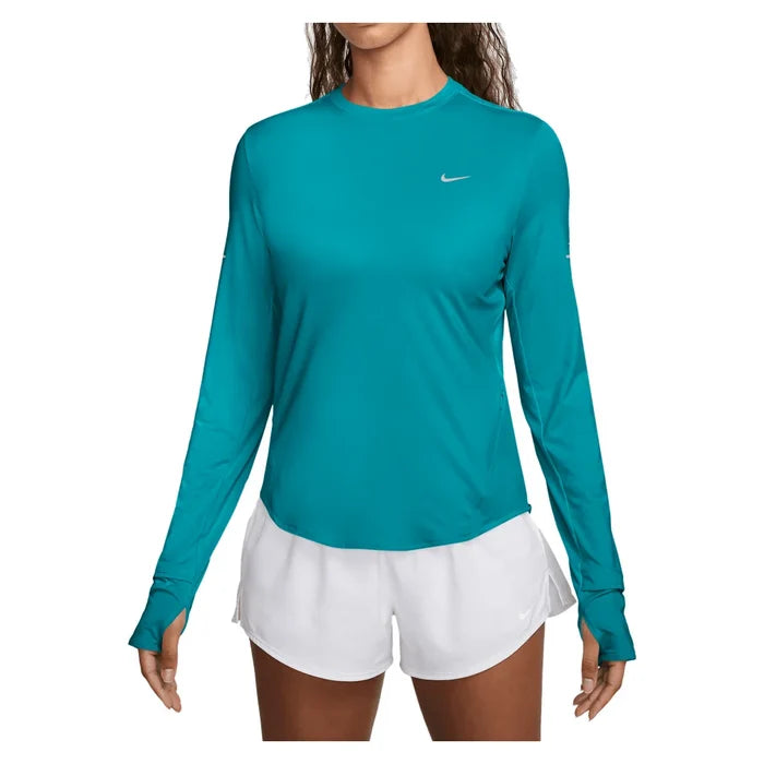 Women's Swift Dri-FIT UV Long-Sleeve Crew-Neck Running Top, Nike, 300 Energy/Reflective Silver, Pickleball Express, HQ0503-H26-300-ENERGY-REFLECTIVE-SILVER-1
