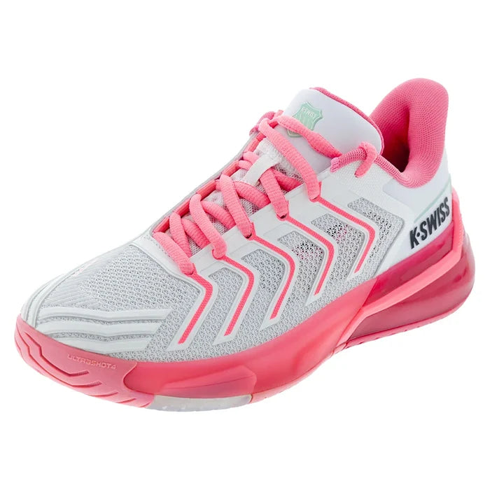 Women's Ultrashot 4 Court Shoes White and Neon Pastel Pink