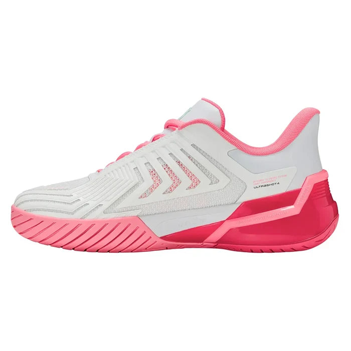 Women's Ultrashot 4 Court Shoes White and Neon Pastel Pink