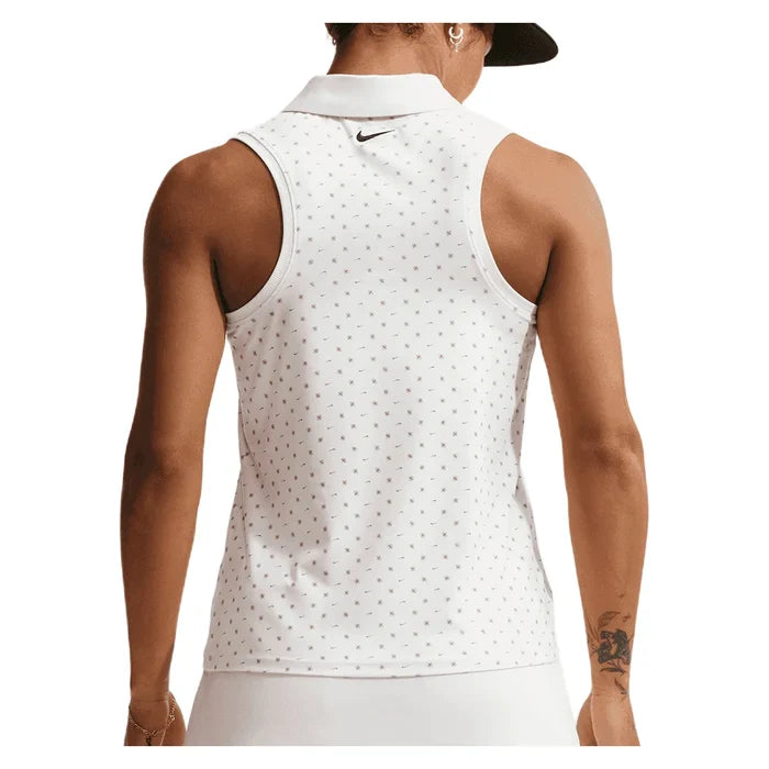 Women's Victory Dri-FIT Sleeveless Printed Polo White and Pink Foam, Nike, Pickleball Express, IR0051-100H26-1