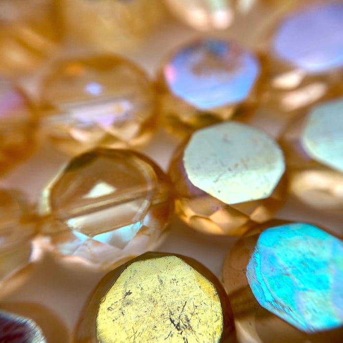 Yellow/Orange AB Finish Table Cut Czech Glass Beads (12x13mm) (YCG70)