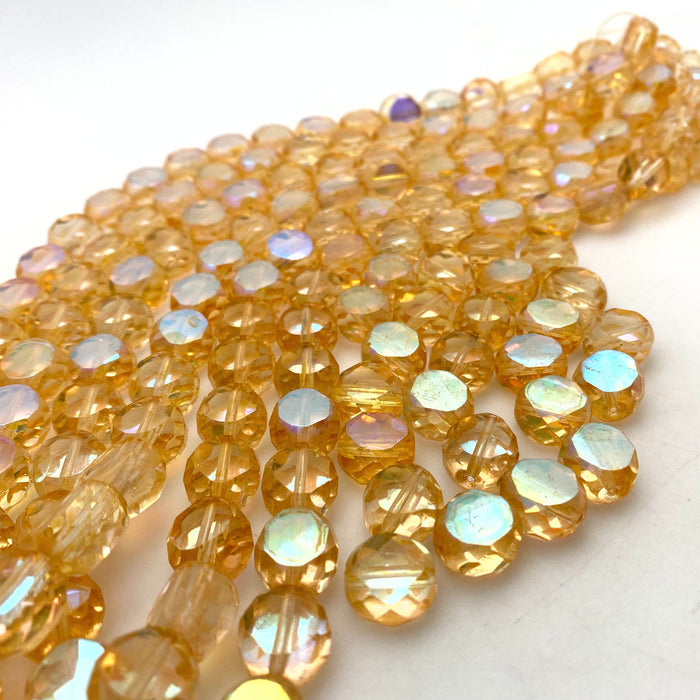 Yellow/Orange AB Finish Table Cut Czech Glass Beads (12x13mm) (YCG70)