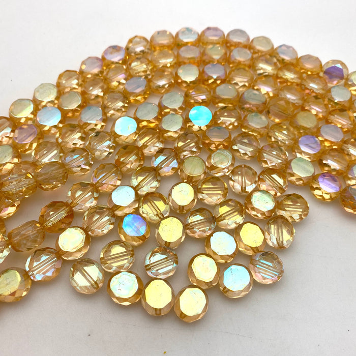 Yellow/Orange AB Finish Table Cut Czech Glass Beads (12x13mm) (YCG70)