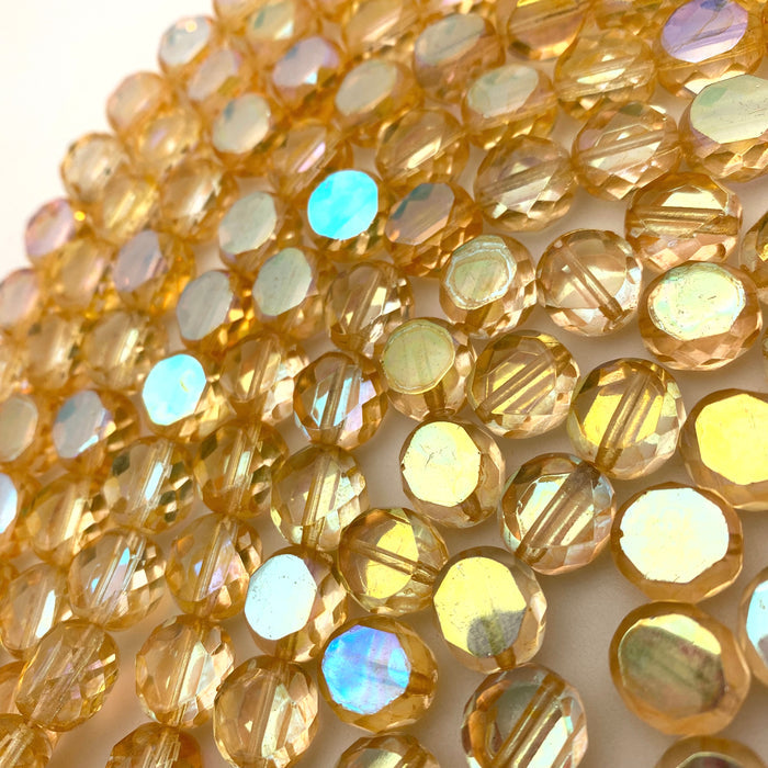 Yellow/Orange AB Finish Table Cut Czech Glass Beads (12x13mm) (YCG70)