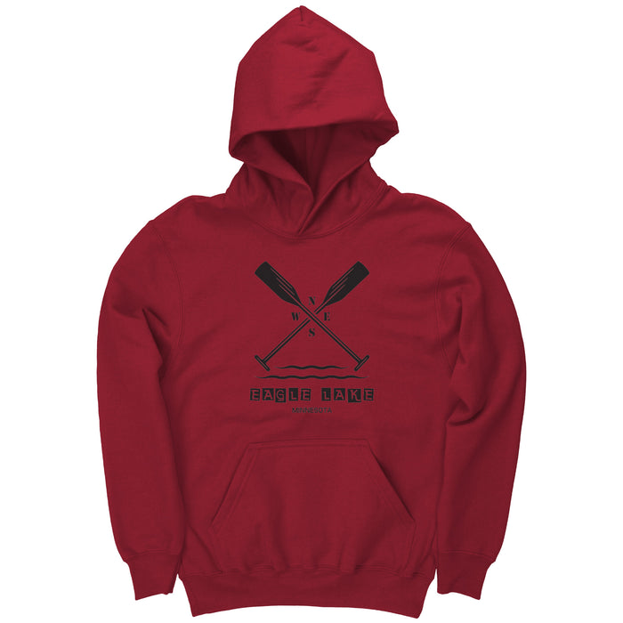 Youth Hoodie, Eagle Lake MN Paddles, Black Ink