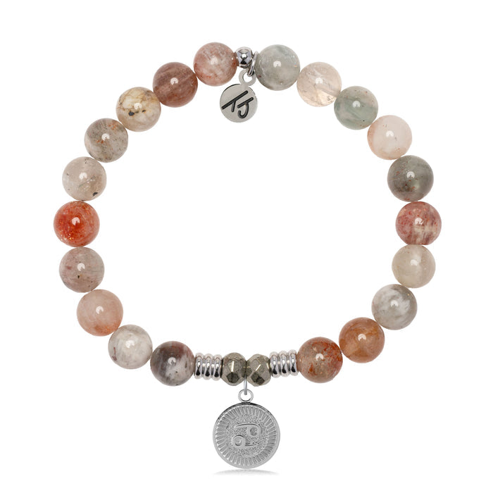 Zodiac Collection: Arusha Agate Gemstone Bracelet with Cancer Sterling Silver Charm