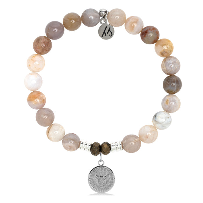 Zodiac Collection: Australian Agate Gemstone Bracelet with Taurus Sterling Silver Charm