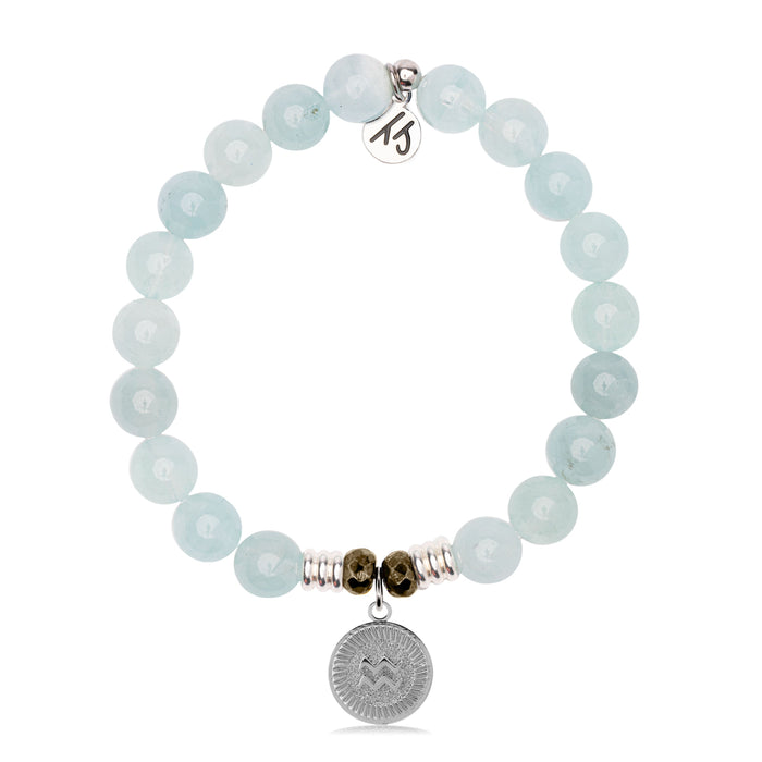 Zodiac Collection: Blue Aquamarine Gemstone Bracelet with Aquarius Sterling Silver Charm