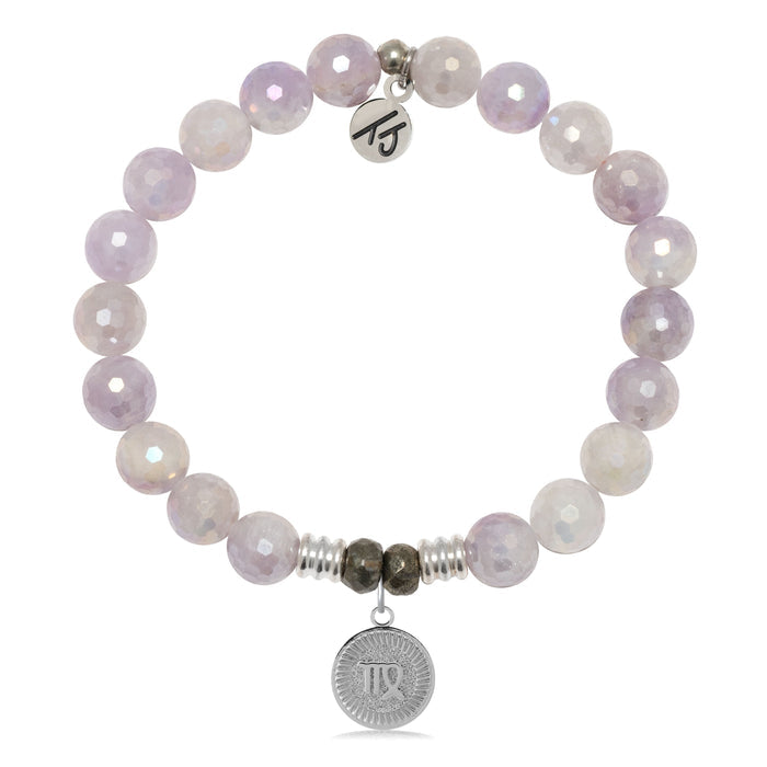 Zodiac Collection: Mauve Jade Gemstone Bracelet with Virgo Sterling Silver Charm