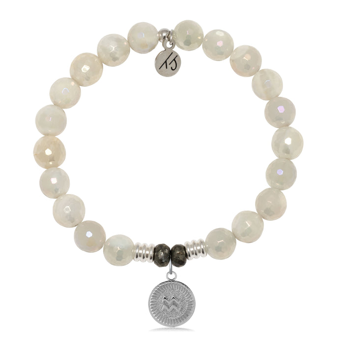Zodiac Collection: Moonstone Gemstone Bracelet with Aquarius Sterling Silver Charm