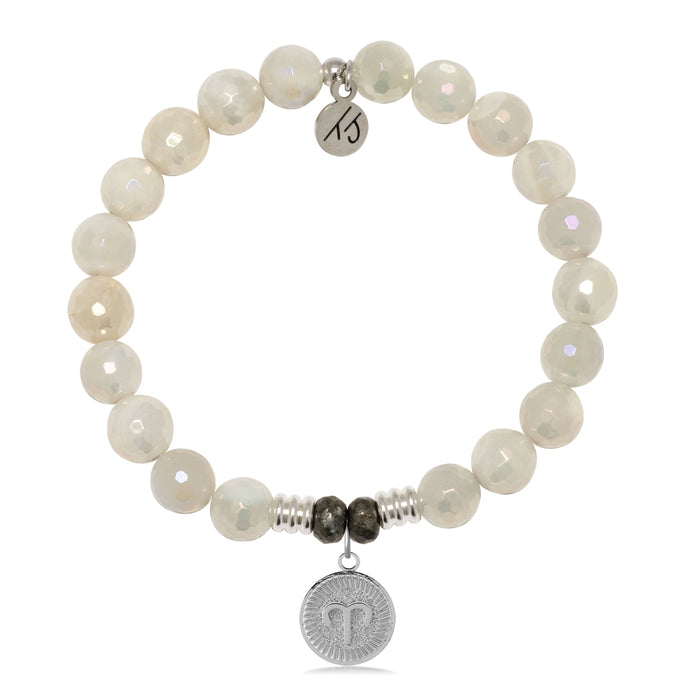 Zodiac Collection: Moonstone Gemstone Bracelet with Aries Sterling Silver Charm