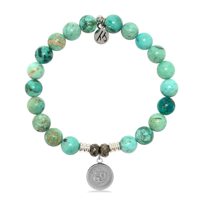 Zodiac Collection: Peruvian Turquoise Gemstone Bracelet with Cancer Sterling Silver Charm