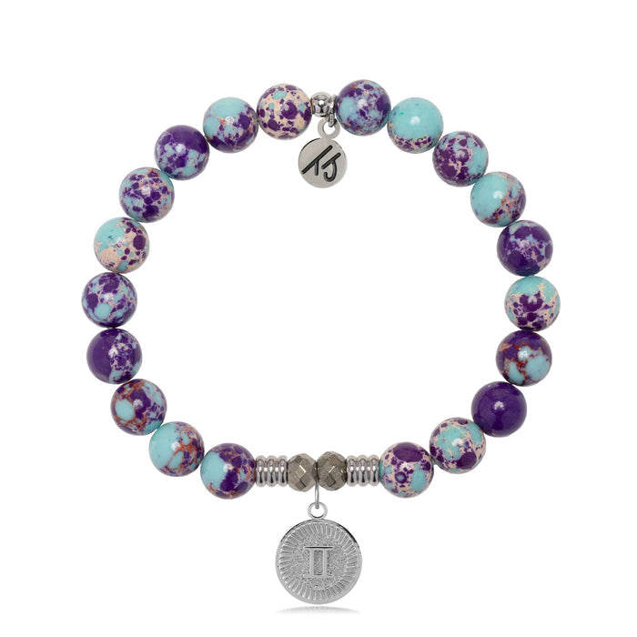 Zodiac Collection: Purple Blue Jasper Gemstone Bracelet with Gemini Sterling Silver Charm
