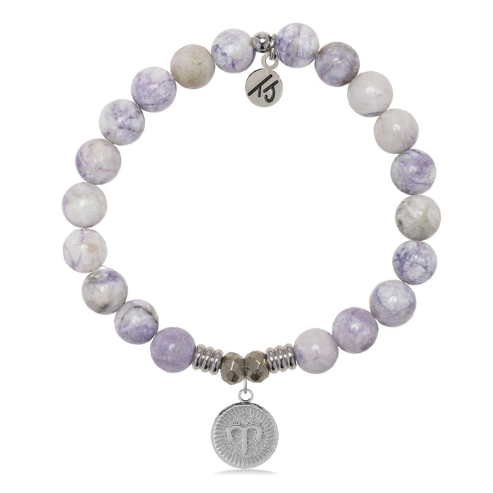 Zodiac Collection: Purple Turquoise Gemstone Bracelet with Aries Sterling Silver Charm