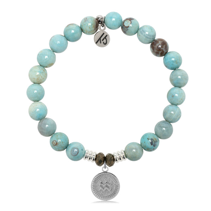 Zodiac Collection: Robins Egg Agate Gemstone Bracelet with Aquarius Sterling Silver Charm