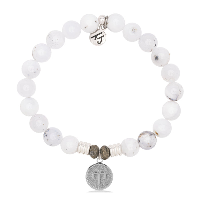 Zodiac Collection: White Chalcedony Gemstone Bracelet with Aries Sterling Silver Charm