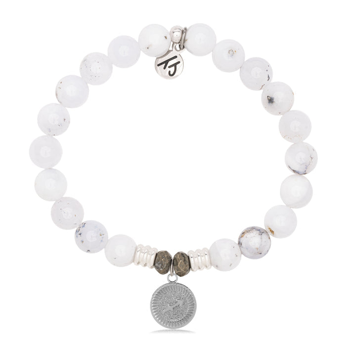 Zodiac Collection: White Chalcedony Gemstone Bracelet with Sagittarius Sterling Silver Charm